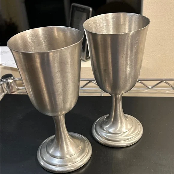 Pair of Pewter Wedding/Wine Goblets - Picture 2 of 5